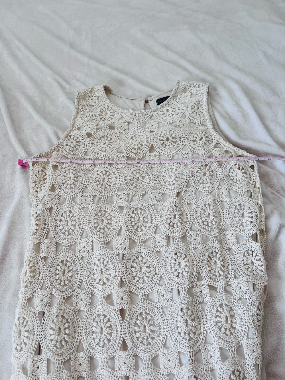 Vince Camuto Ivory Crochet Lace Maxi Dress Lined Sleeveless XL Boho Wedding - Picture 6 of 11